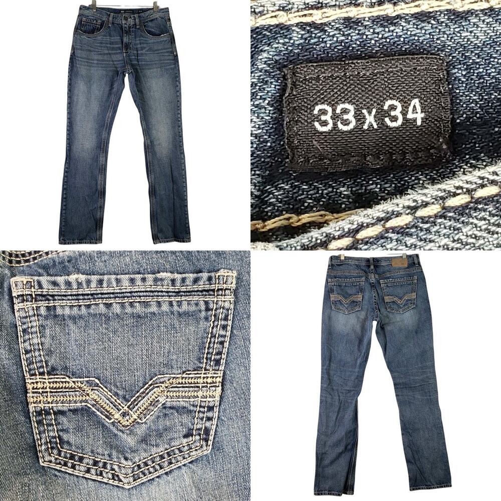 BKE Buckle Jake Straight Jeans Men’s 33x34 Blue Denim Stretch